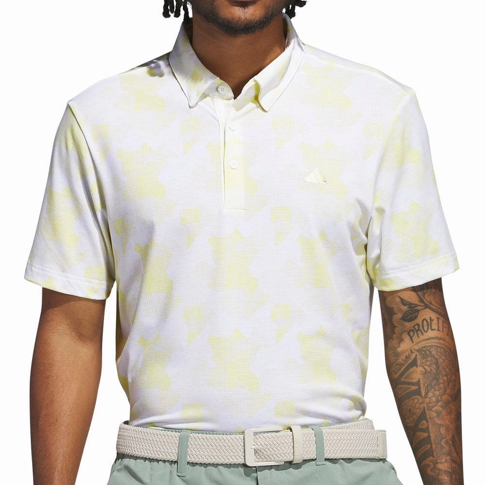 adidas Go-To Printed Polo Shirt - White/Powder Yellow Basic Layer
