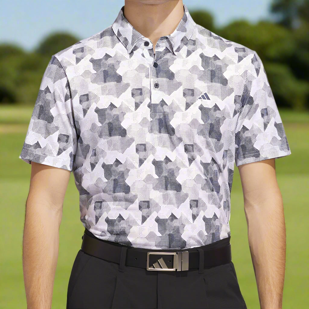 adidas Go-To Printed Polo Shirt - White/Collegiate Navy NonIrritating Fabric