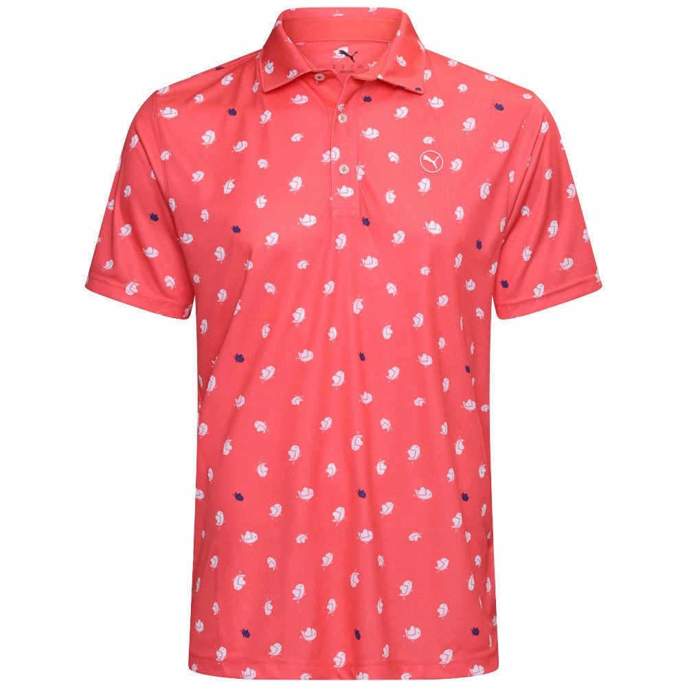 Reinforced Shoulder Stitching Airflow Ventilation Puma Pure 2.0 Birdies Polo Shirt - Peach Frost/White Glow