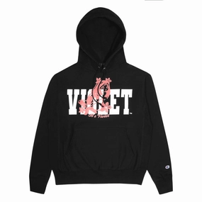 Violet Flower Girl Hoodie - Black Functional Design Lightweight Fabric