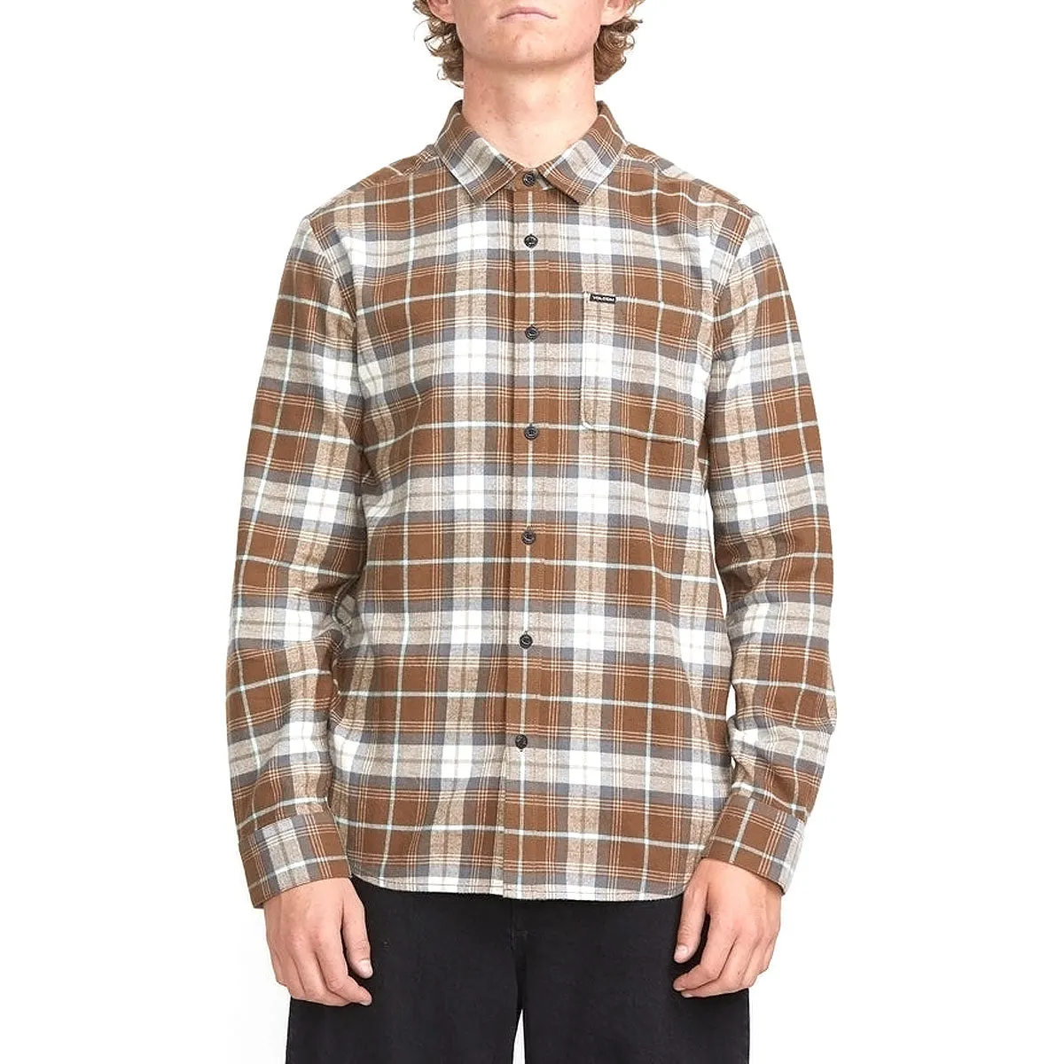 Volcom Caden Plaid Long Sleeve Shirt - Dark Earth Athleisure Trend