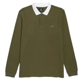 Volcom Curbstone Long Sleeve Polo Shirt - Sage Leaf Gift Idea Laser Cut Edge Detail
