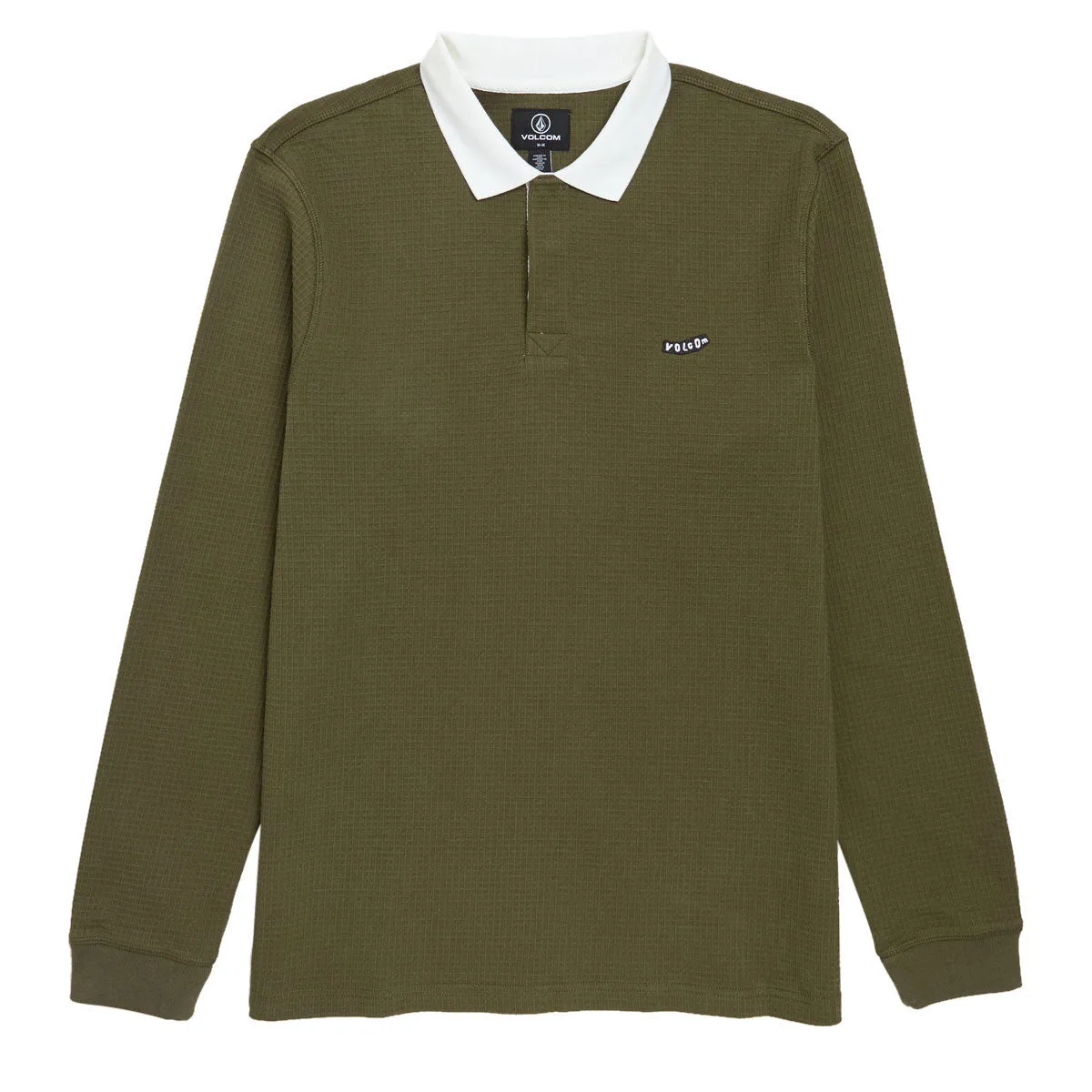 Volcom Curbstone Long Sleeve Polo Shirt - Sage Leaf Gift Idea Laser Cut Edge Detail