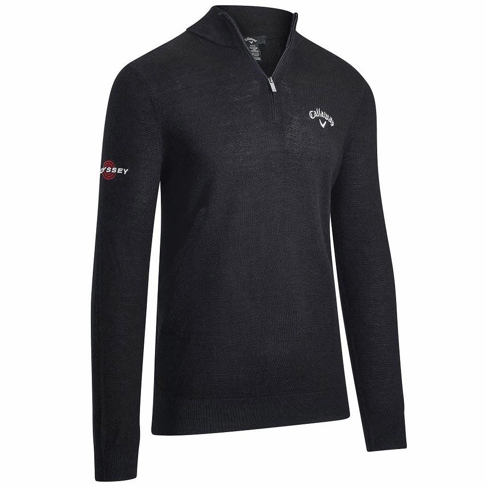 Contrast Stitching Callaway 1/4 Zip Blended Merino Pullover - Black Ink