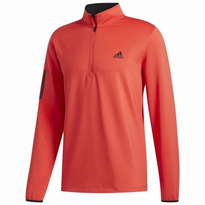 Anti Pilling adidas 3-Stripe Midweight 1/4 Zip Golf Sweater - Coral/Black