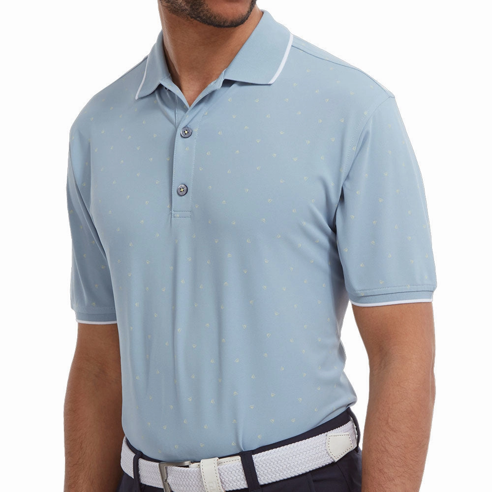 Active Layering FootJoy Push Play Print Pique Polo Shirt - Dove Grey/Lemonade