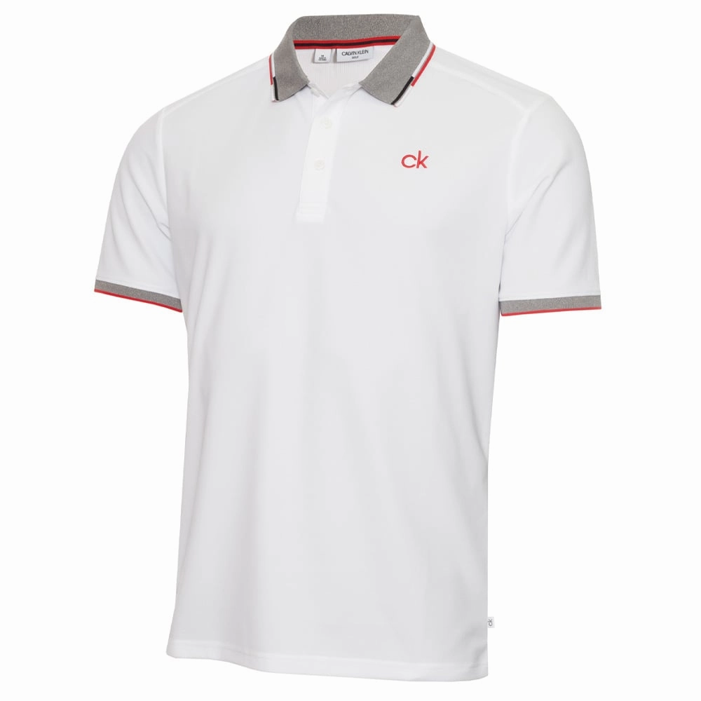 Comfy Fit Layer Non Restrictive Fit Calvin Klein Snead Polo Shirt - White/Power Red