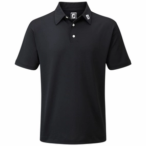 FootJoy Stretch Pique Solid Athletic Polo Shirt - Black Flexible Wear Layered Hem Detail
