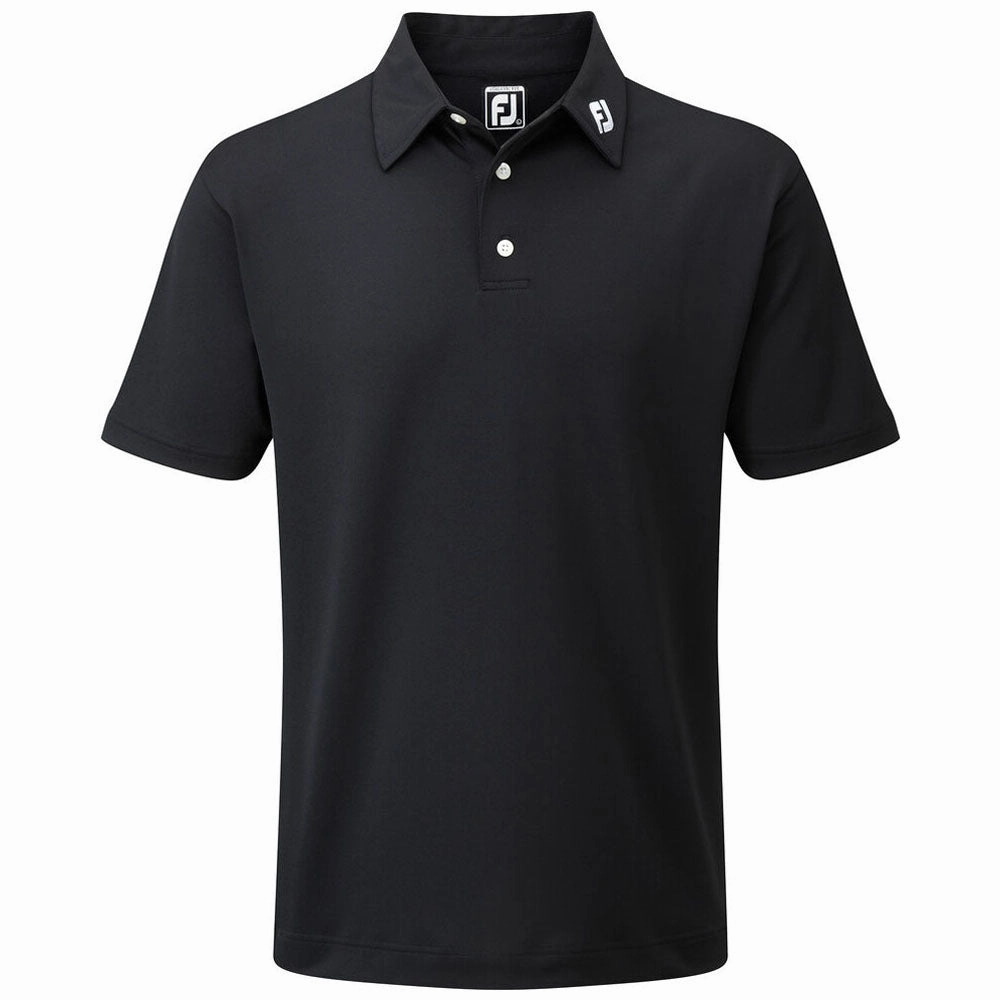 FootJoy Stretch Pique Solid Athletic Polo Shirt - Black Flexible Wear Layered Hem Detail