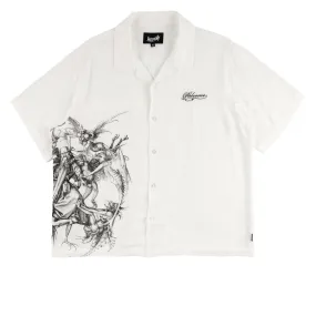 Ventilated Back Panel Subtle Print Welcome Torment Printed Linen Shirt - White