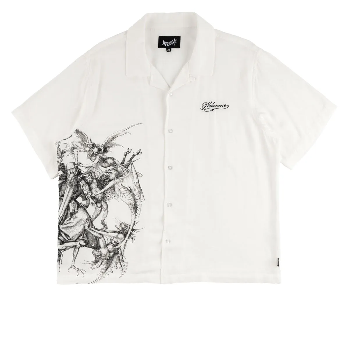 Ventilated Back Panel Subtle Print Welcome Torment Printed Linen Shirt - White
