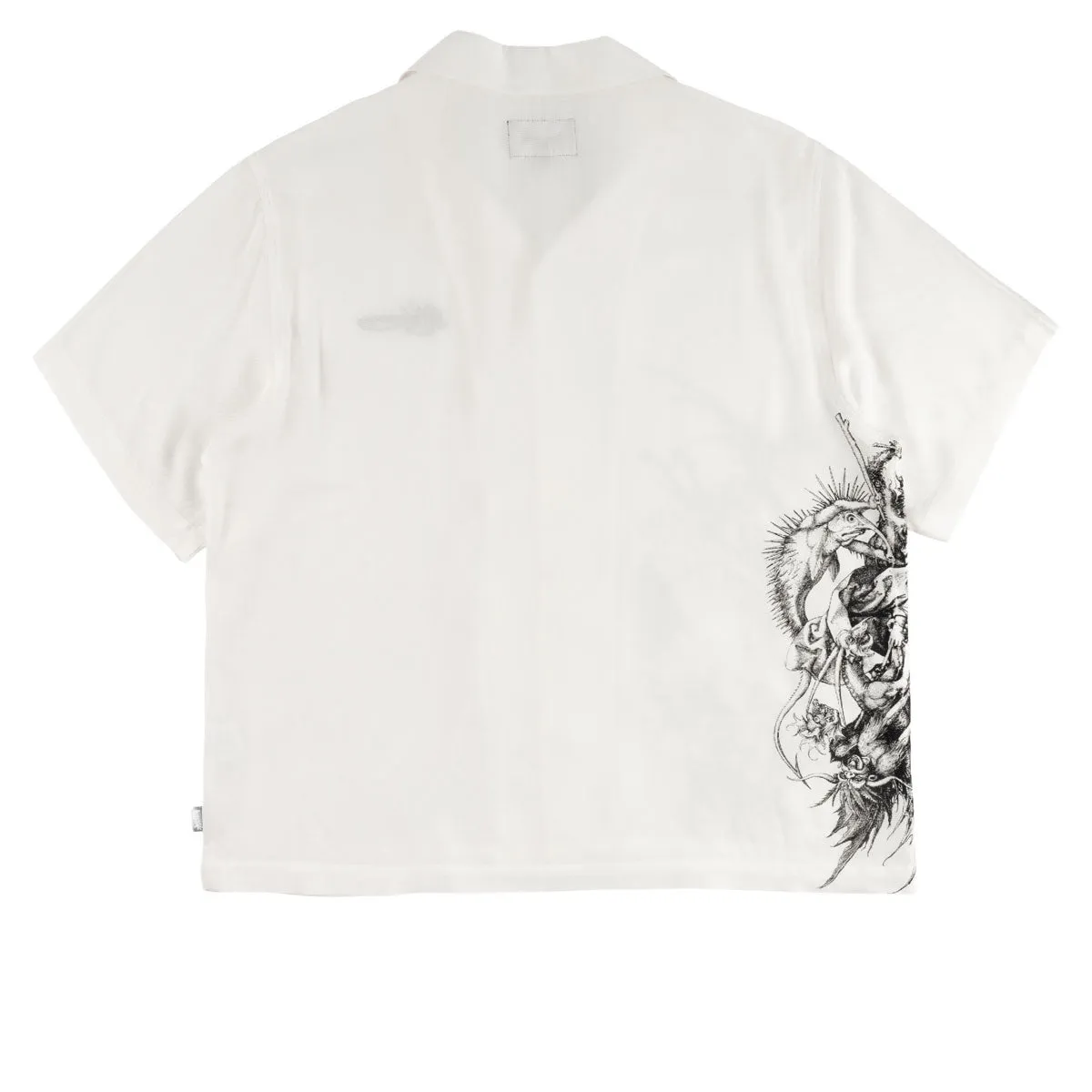 Eco Friendly Material Sleek Silhouette Welcome Torment Printed Linen Shirt - White