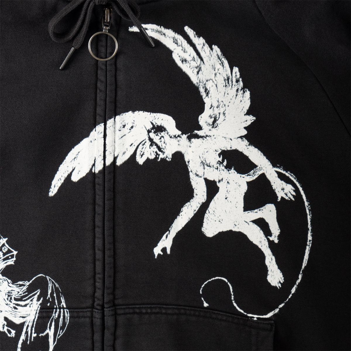 Fringe details Koala like Welcome Duality Cropped Zip Hoodie - Black