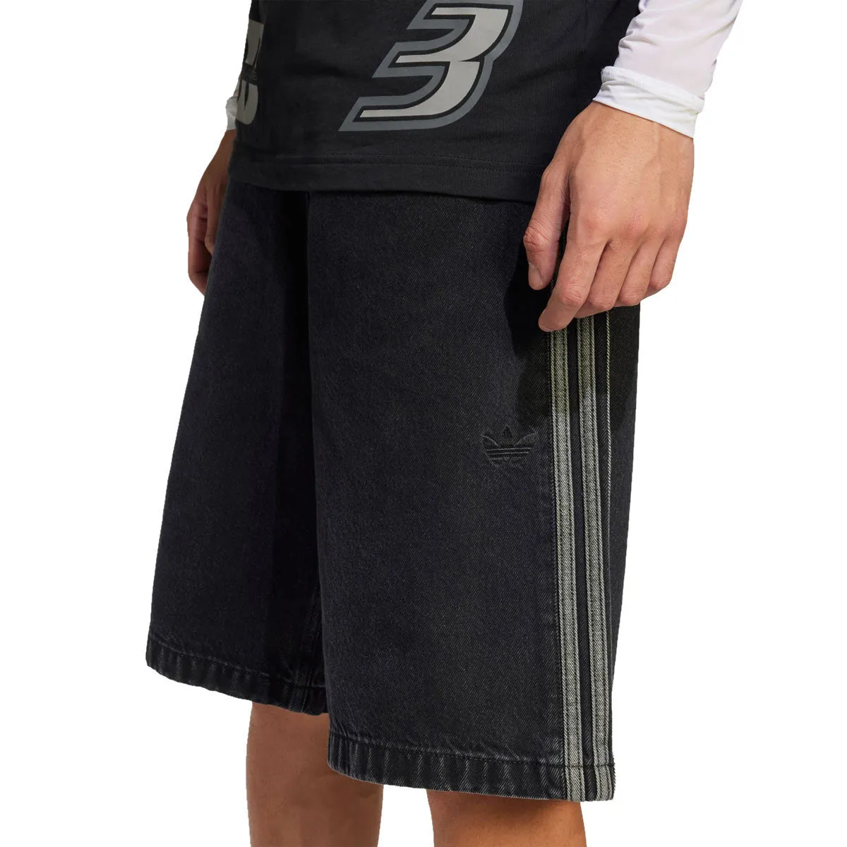 Adidas Denim Firebird Shorts - True Black Denim Compact Packable Design