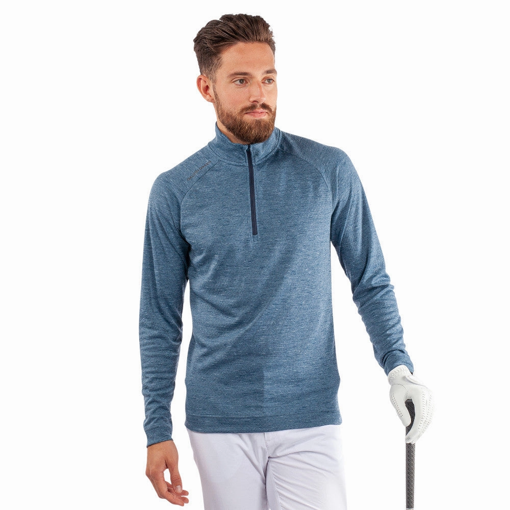 Galvin Green Dion 1/4 Zip Pullover - Blue Melange Travel Outfit