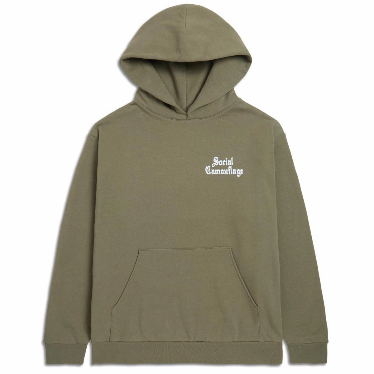 Vegan Leather Cotton Blend CCS Social Camouflage Party Hoodie - Olive