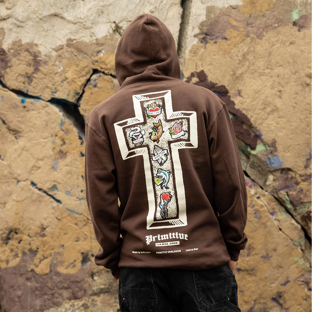 Modern Silhouette Scoop neck Primitive x Sublime Memory Hoodie - Brown