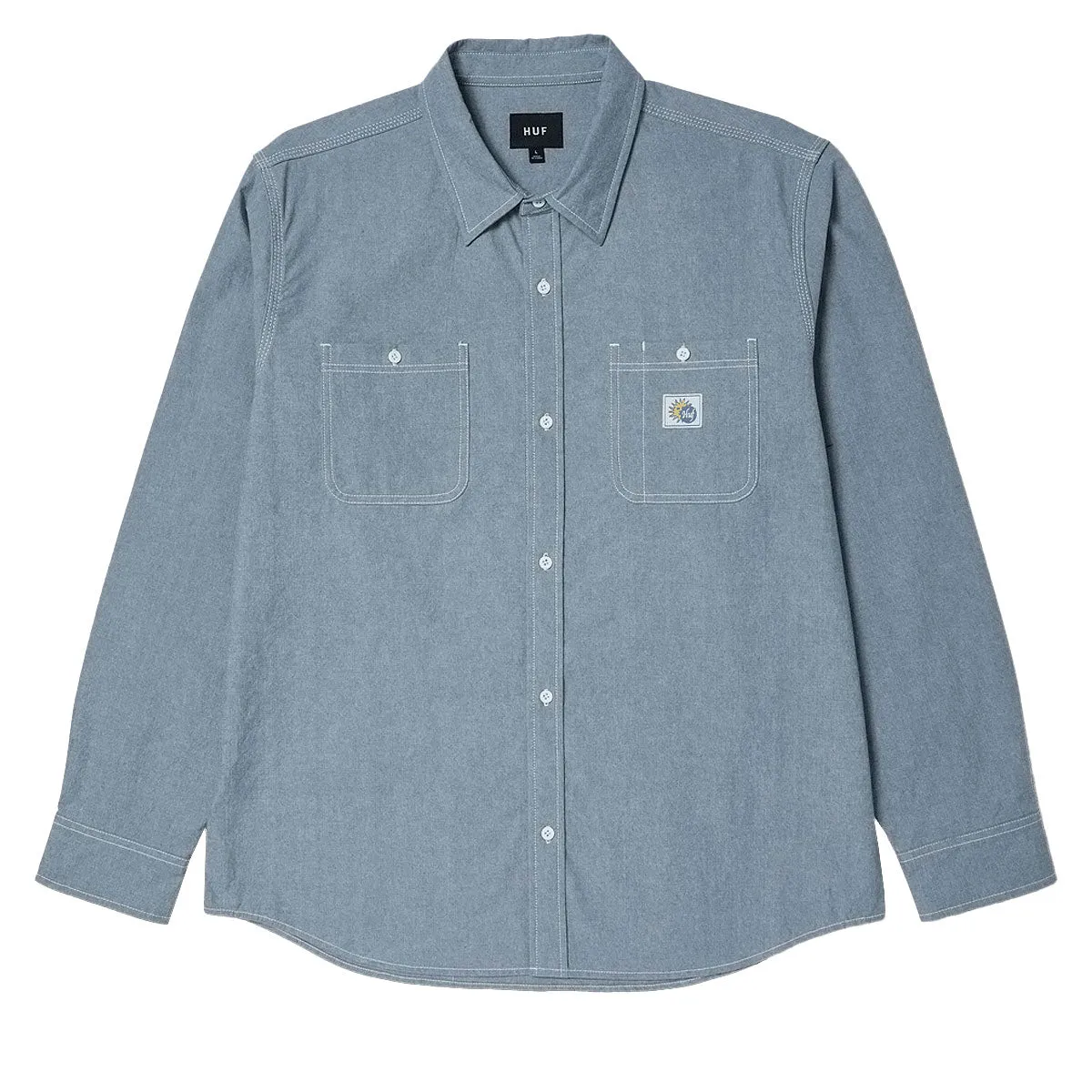Wrinkle-Resistant Versatile Outfit HUF Total Eclipse Chambray Long Sleeve Shirt - Light Blue
