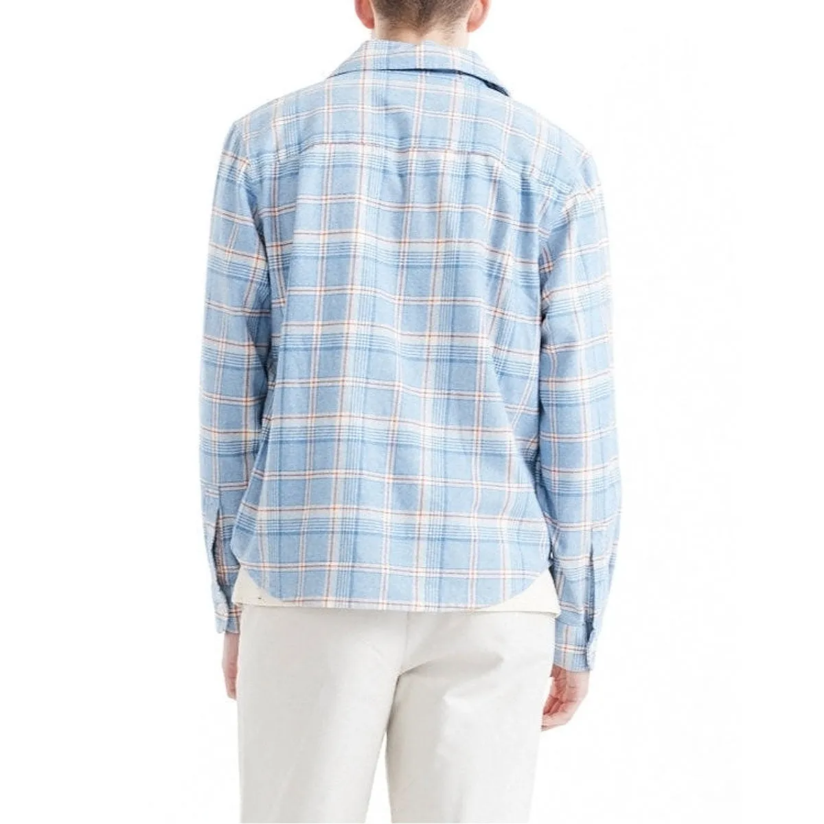 Reinforced Elbow Patches Deus Ex Machina Vacay Check Long Sleeve Shirt - Sky Blue