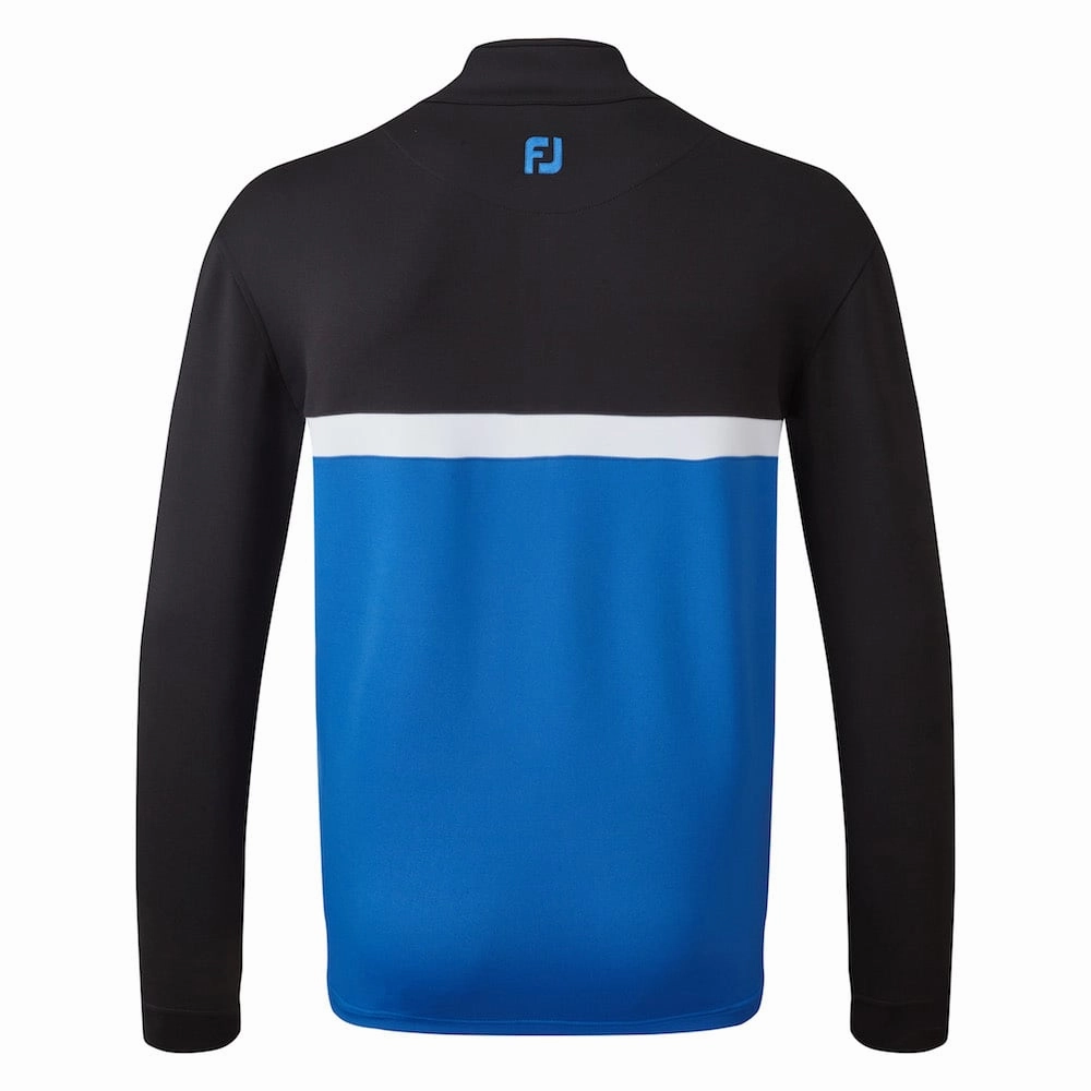 FootJoy Colour Blocked Chill-Out Pullover - Black/Royal/White product label information Satin