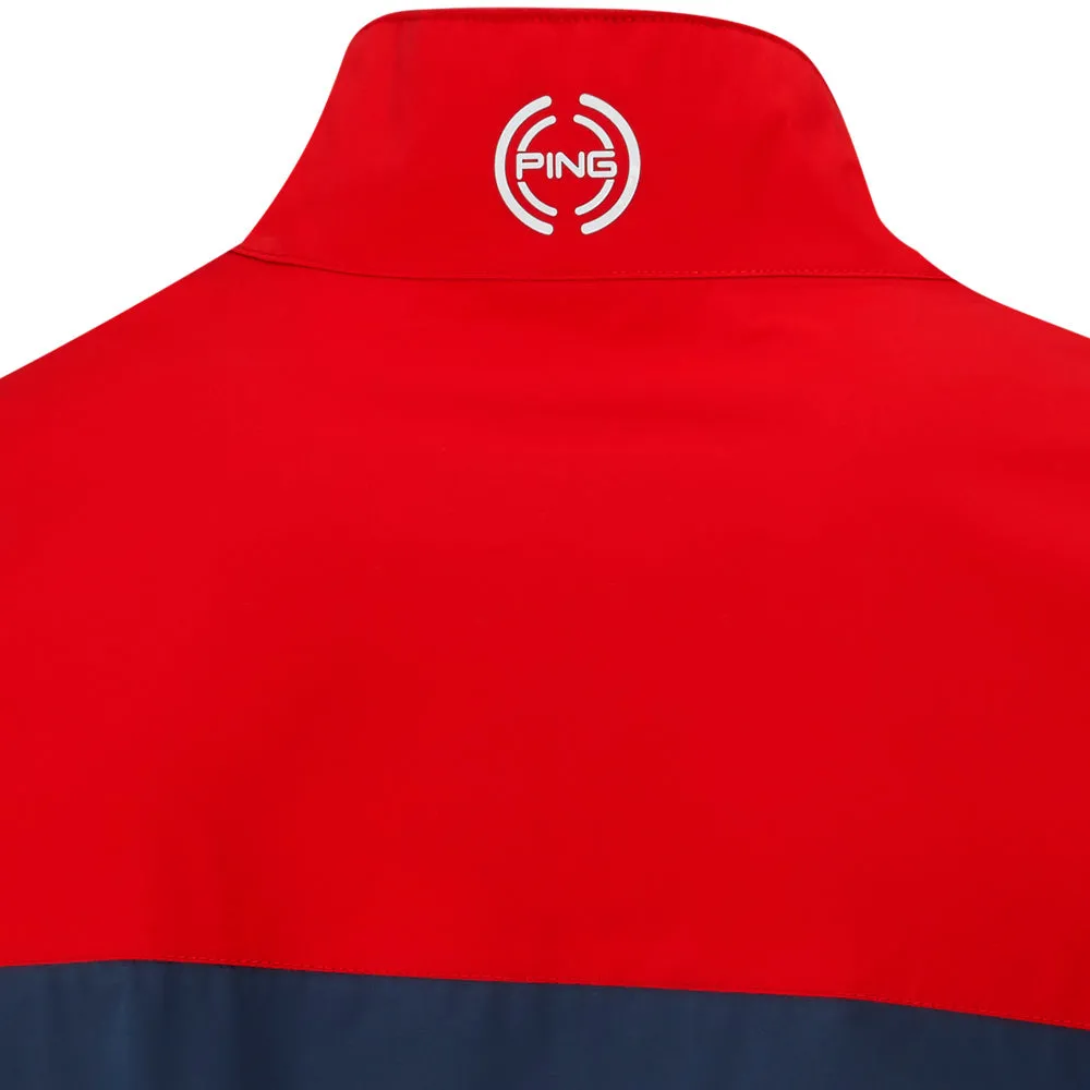 Heat Retention Layer Belted Waist Ping AquaDrive Waterproof 1/2 Zip Jacket - Oxford Blue/Classic Red