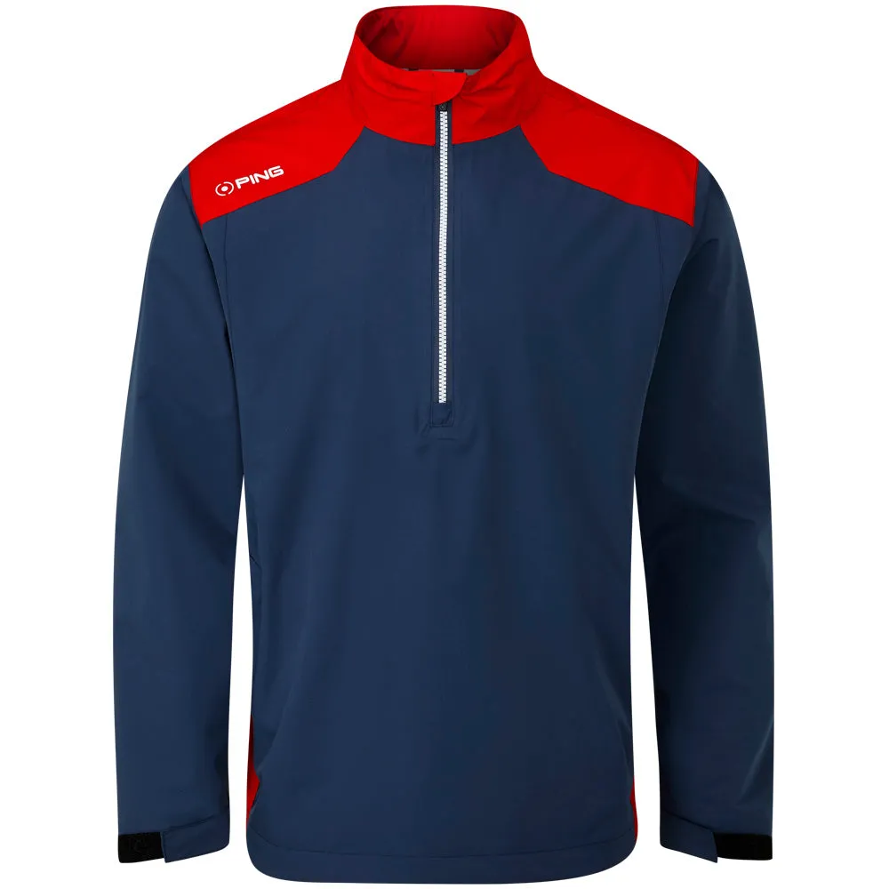 Ping AquaDrive Waterproof 1/2 Zip Jacket - Oxford Blue/Classic Red Slim Fit Design Sunday Walk Style